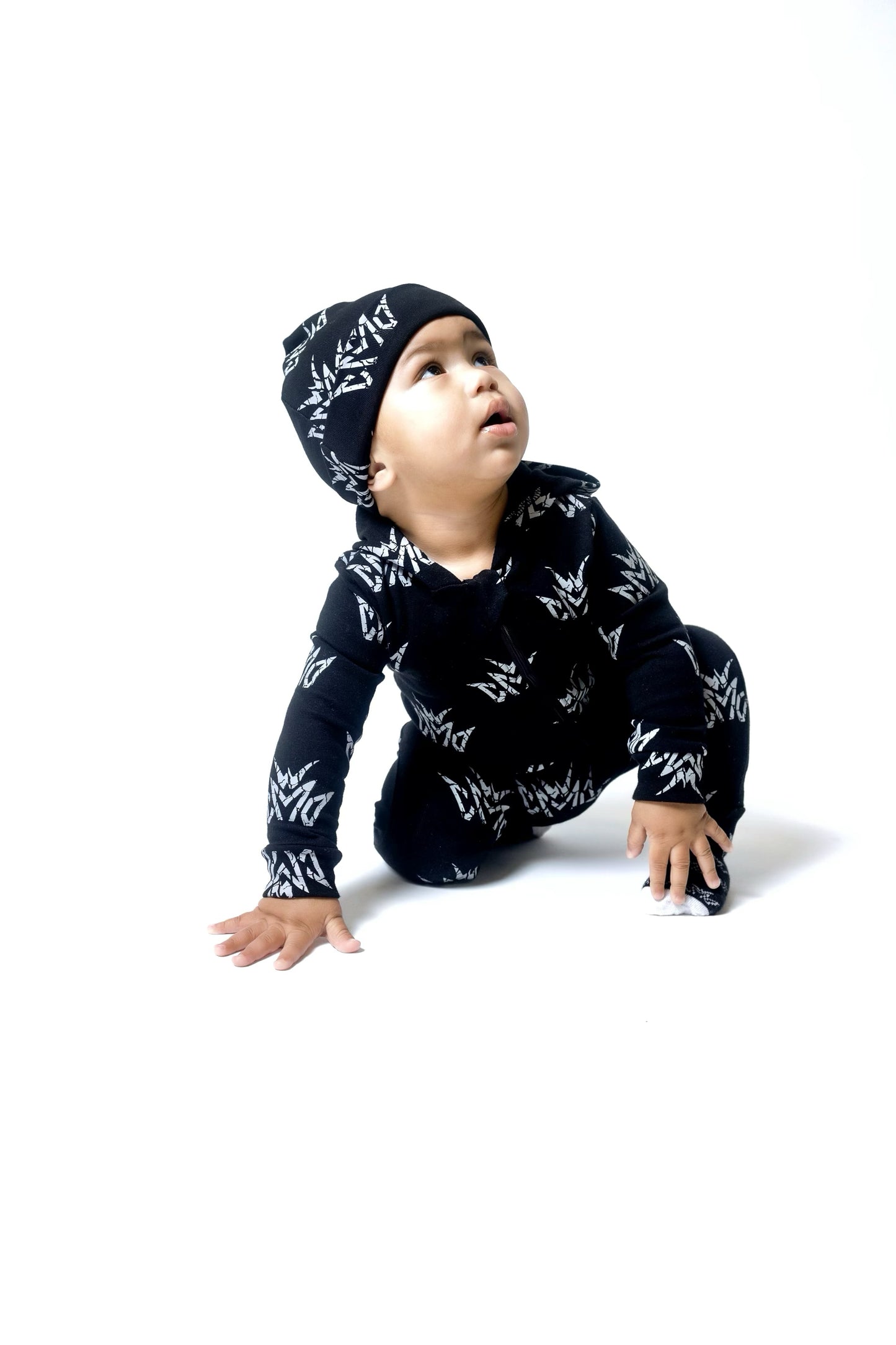 Crown Hooded Romper- Black