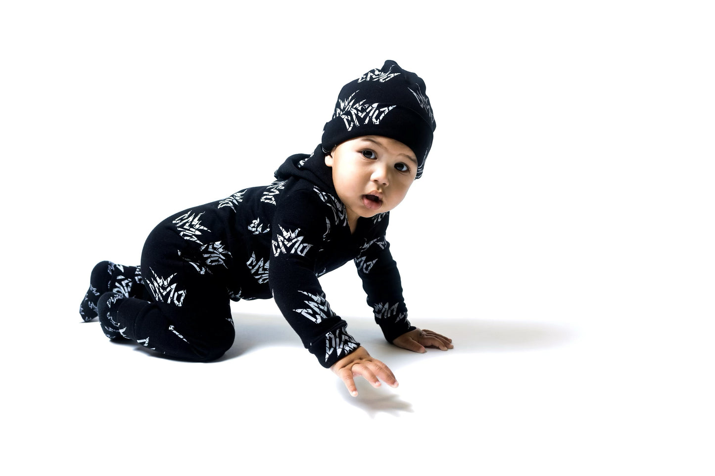 Crown Hooded Romper- Black