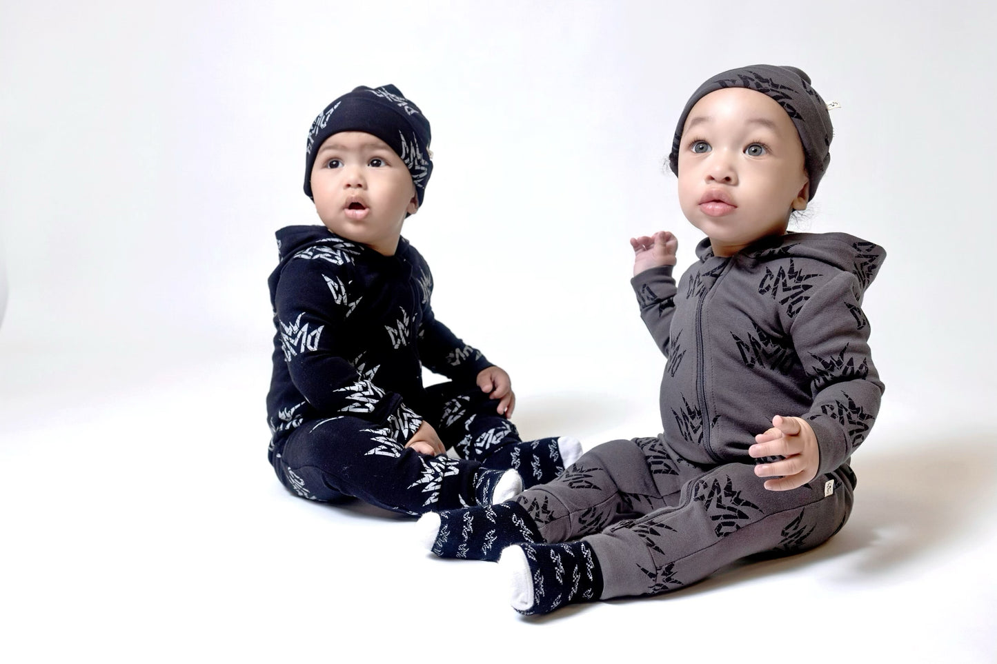 Crown Hooded Romper- Dark Grey