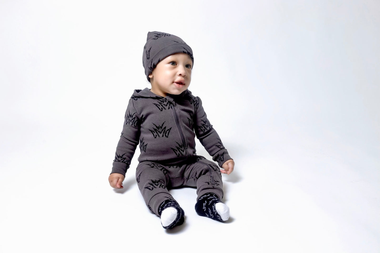 Crown Hooded Romper- Dark Grey
