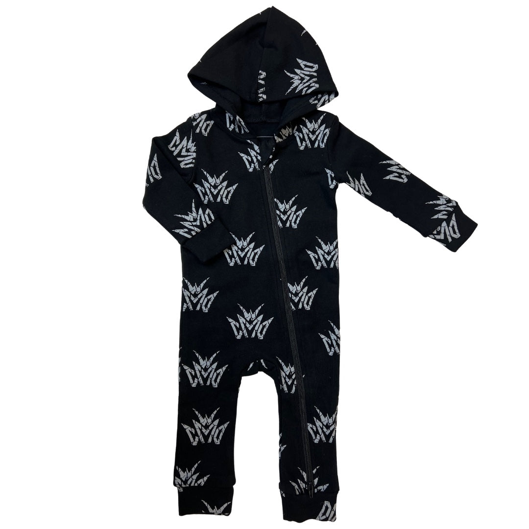 Crown Hooded Romper- Black
