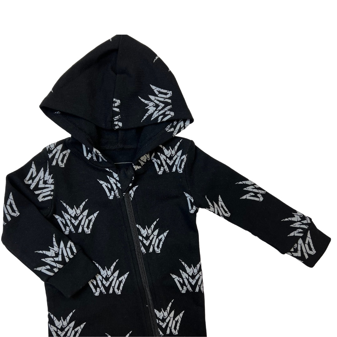 Crown Hooded Romper- Black